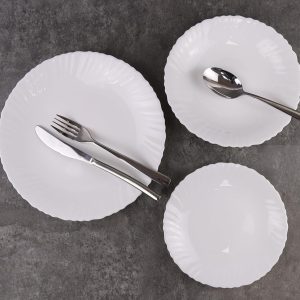 12/24 Pc Dinner Set Bowl Side Dinner Plate 12 or 24 Piece Smooth Plain or Wavy Dinner Service Set Dessert Cereal Bowl Plates (Luna Dinner - 24 Pcs)