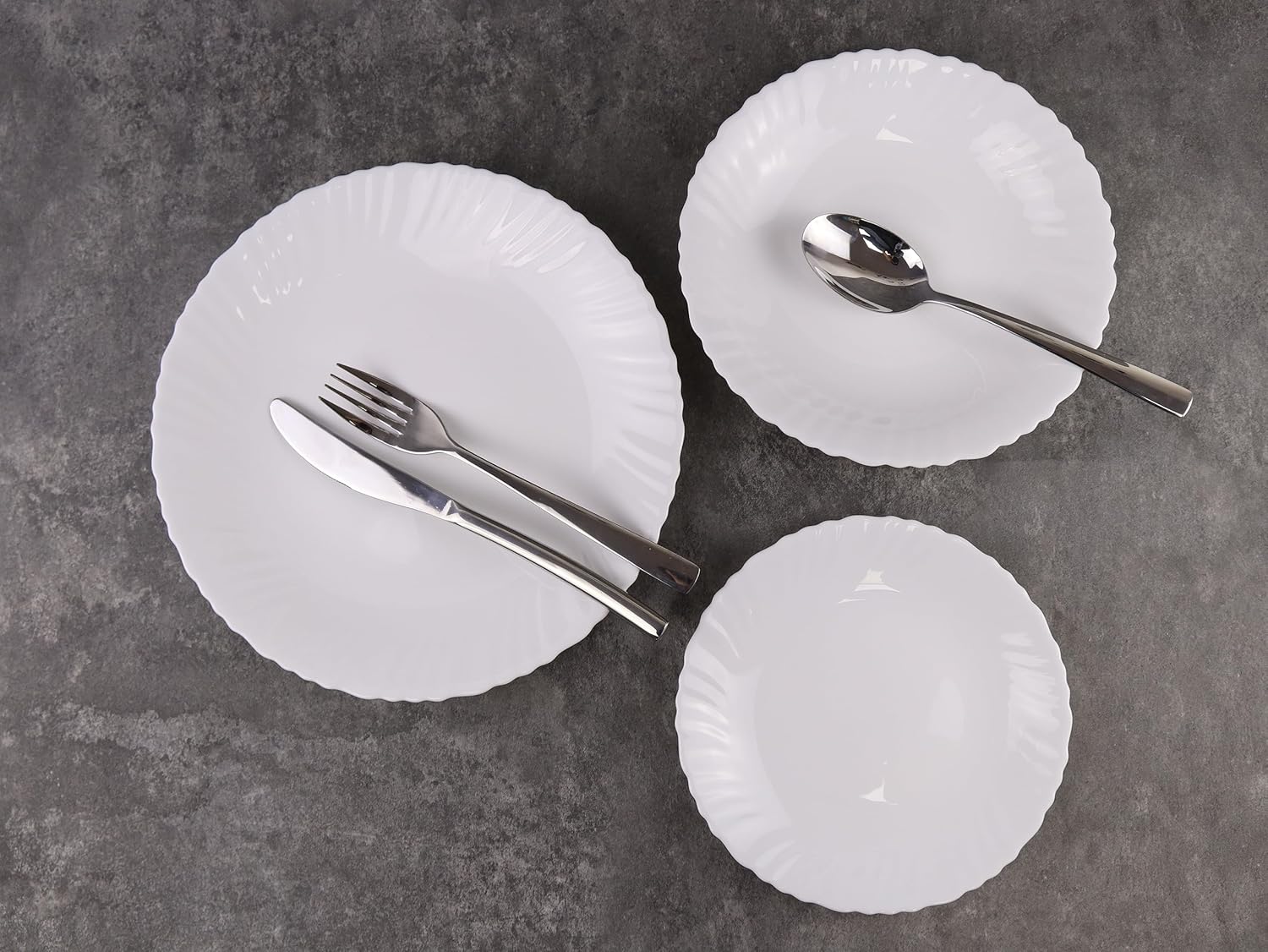 12/24 Pc Dinner Set Bowl Side Dinner Plate 12 or 24 Piece Smooth Plain or Wavy Dinner Service Set Dessert Cereal Bowl Plates (Luna Dinner - 24 Pcs)